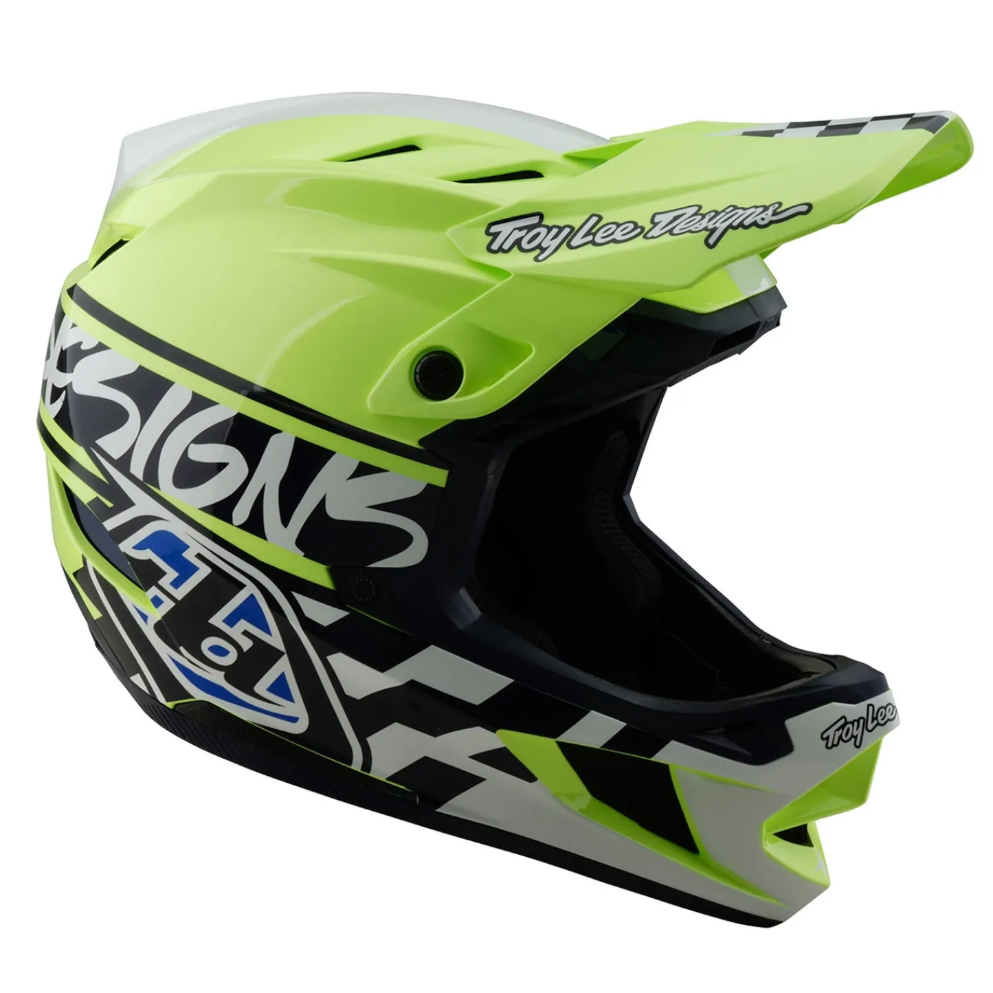Troy Lee Designs Helmets|D4^D4 Polyacrylite Helmet Fifty-50 Navy / Glo Yellow